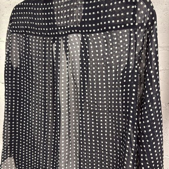 THEORY - Size Small Polka Dot Sheer Button Down - Black and White Sheer Blouse - Picture 6 of 6